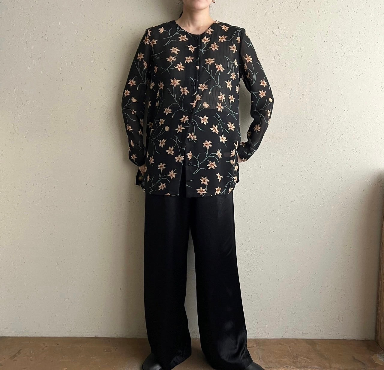 90s Sheer Printed Blouse Made in USA