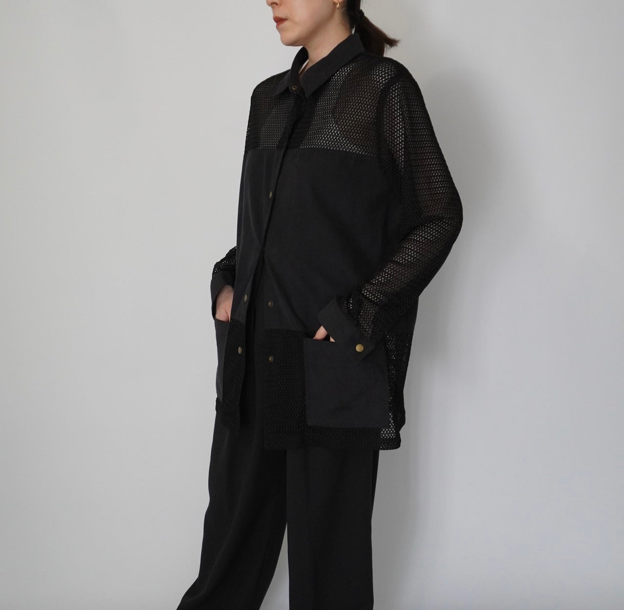90s Black Mesh Design Shirt, Jacket