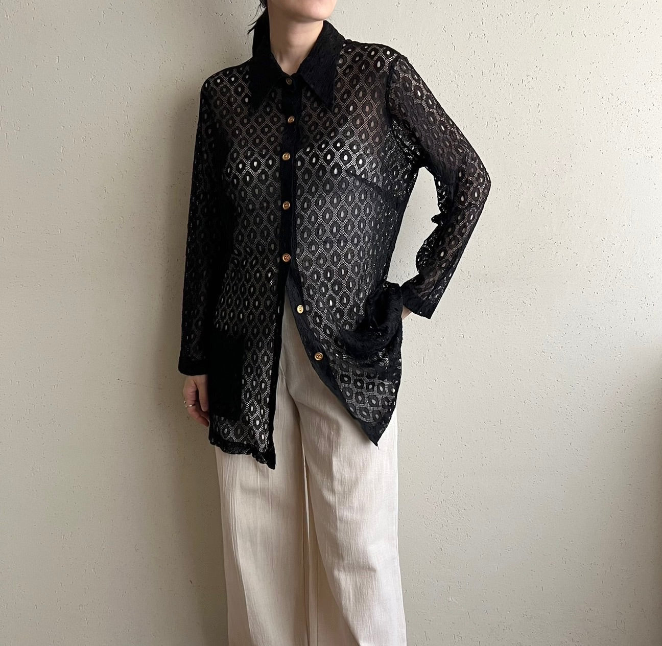 70s Black Mesh Shirt