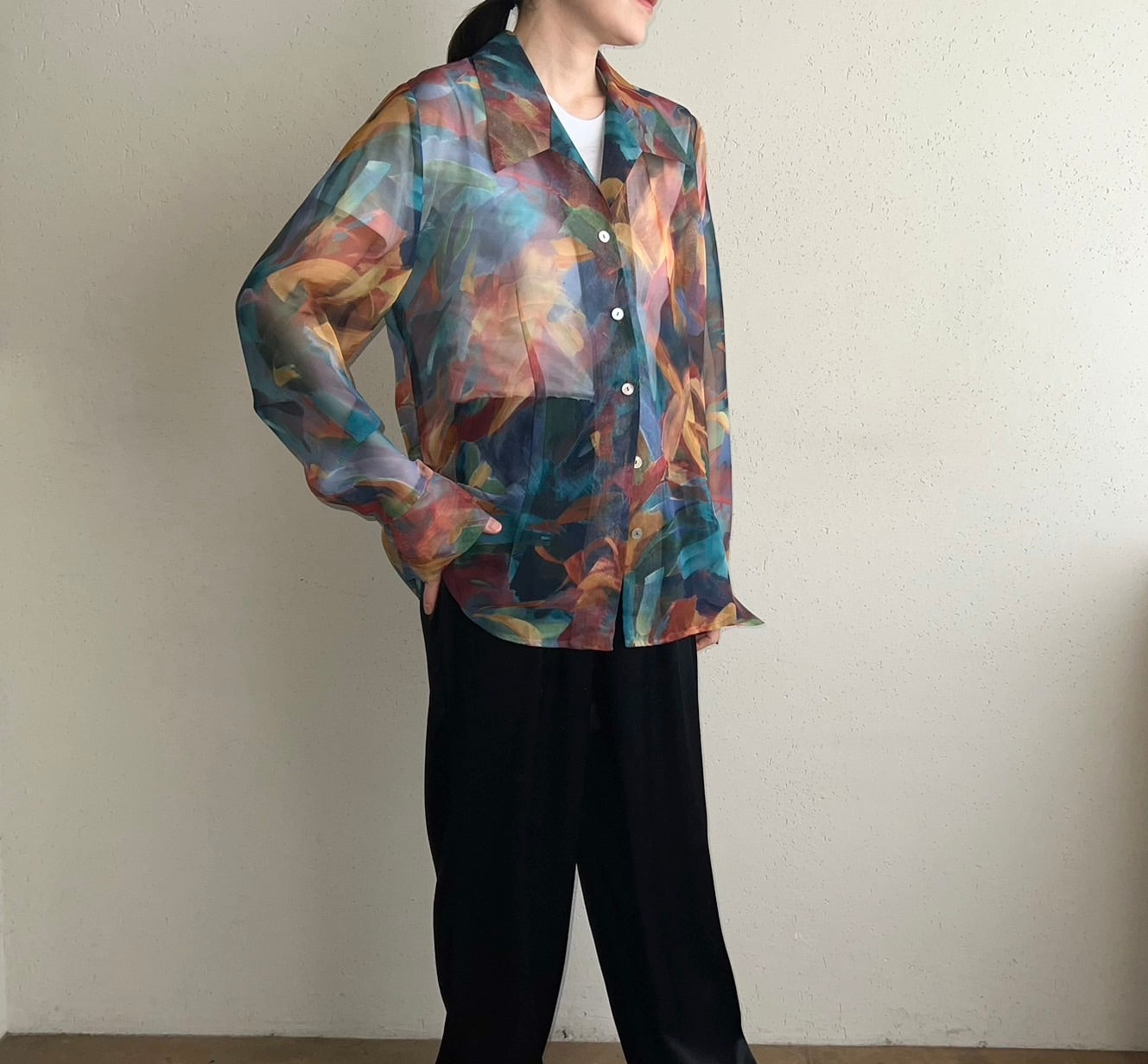 90s Printed Sheer Shirt Made in USA