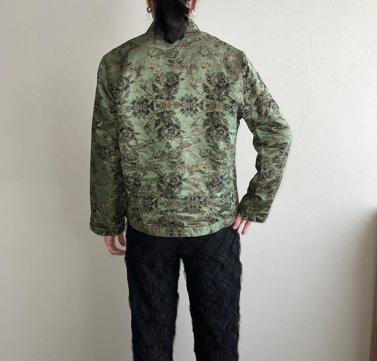 90s Silk Embroidery Shirt Jacket