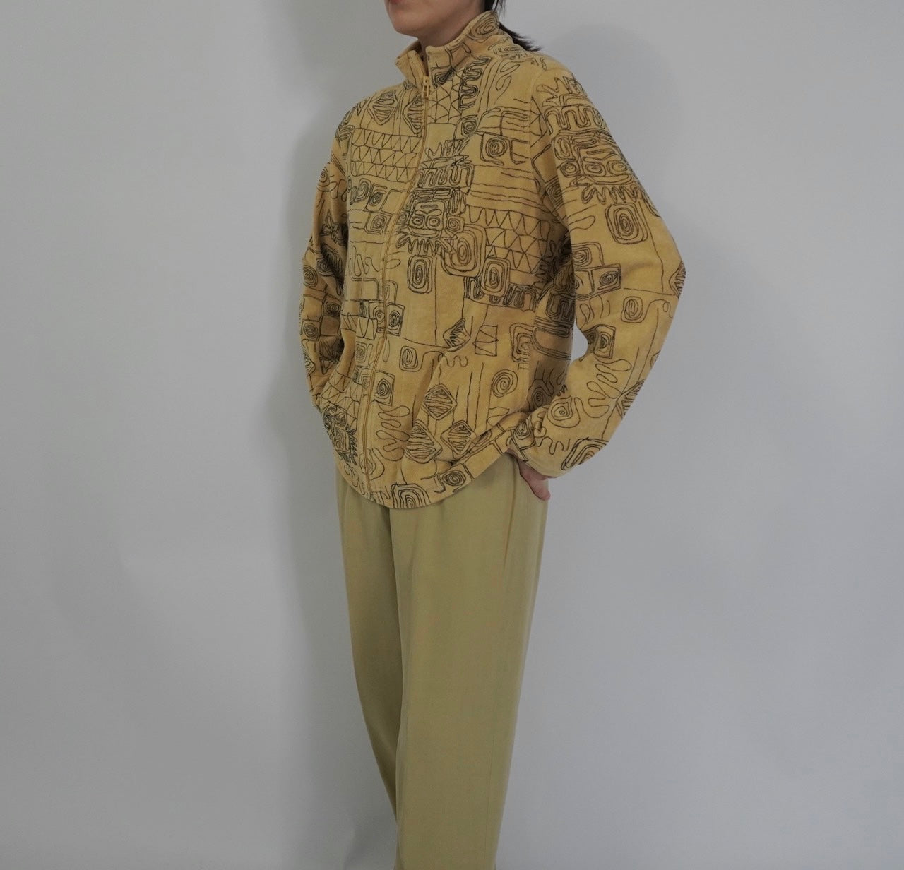 90s Abstract Printed Zip Top
