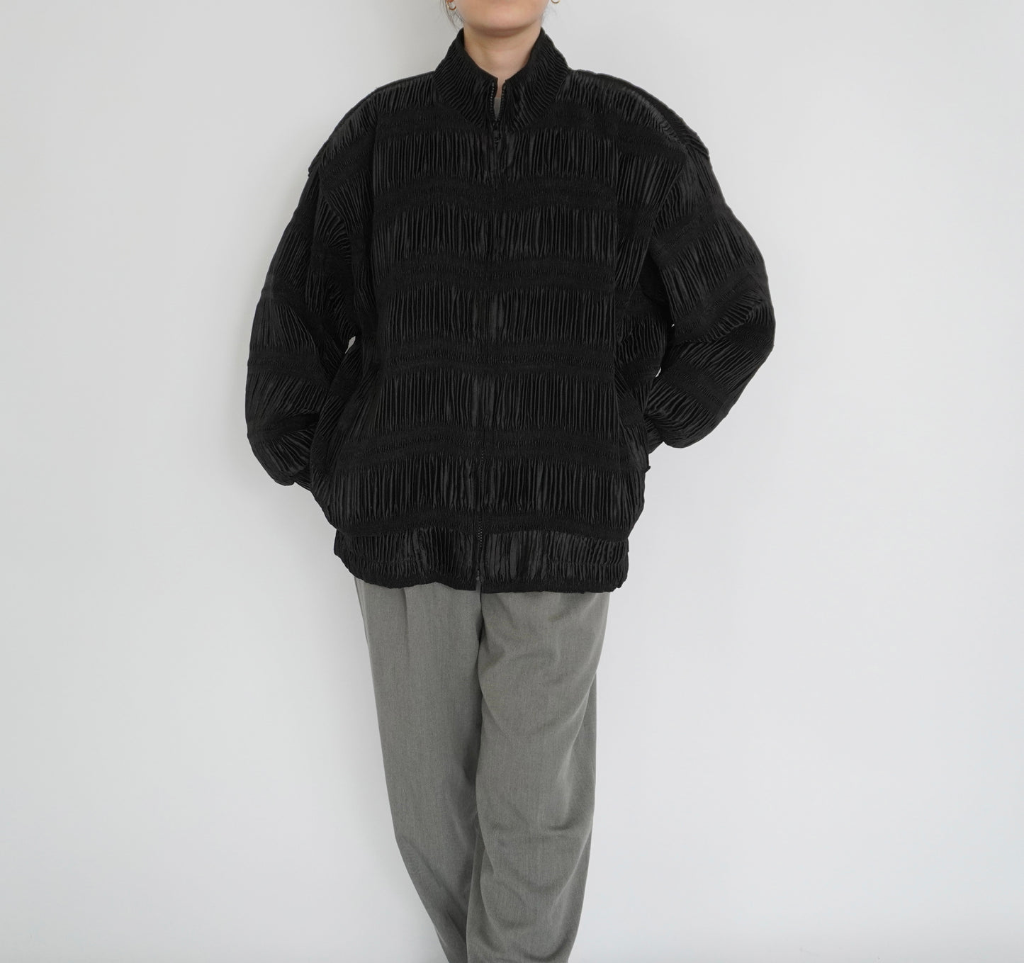 90s Black Pleat Jacket
