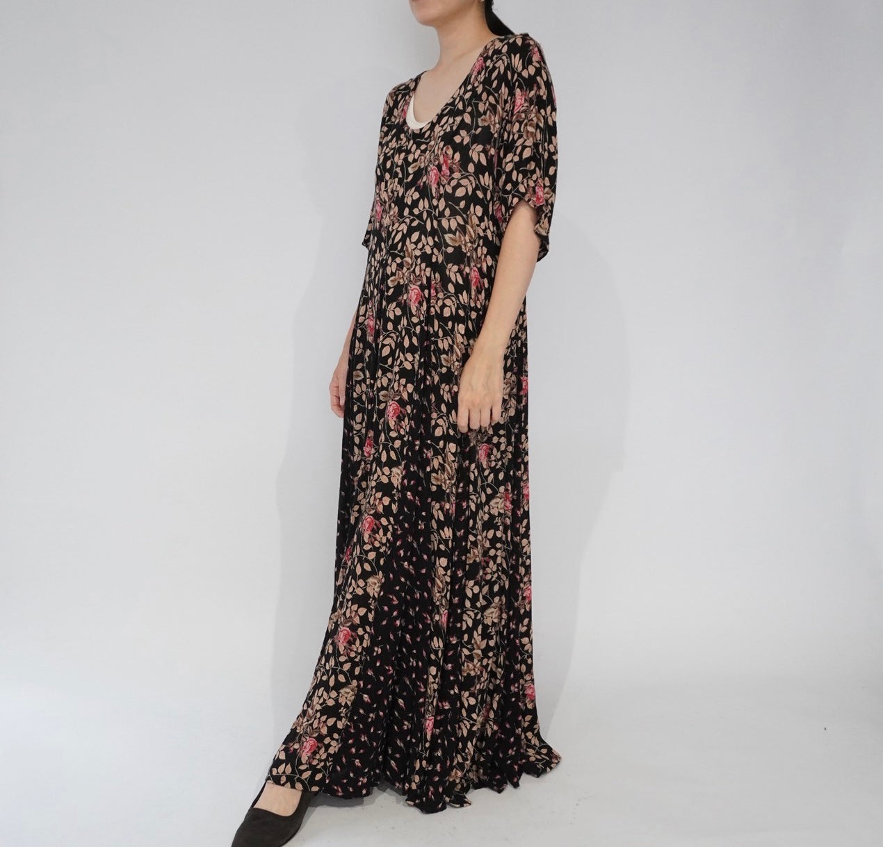 80s Floral Printed Rayon Dress