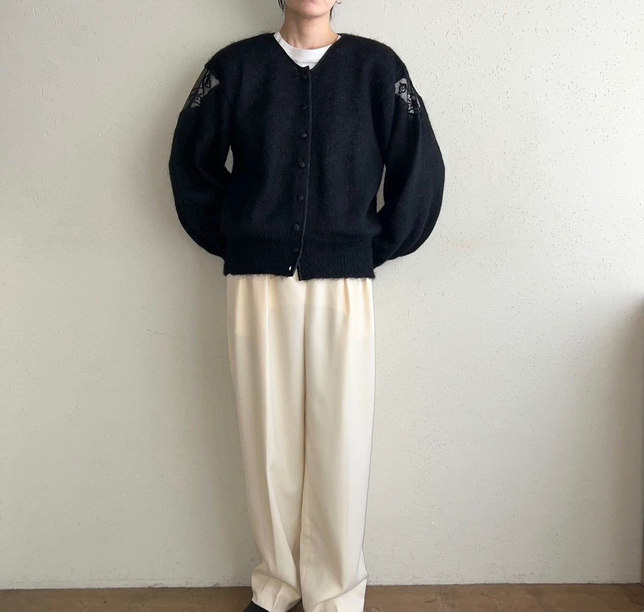 90s Lace Design Mohair Knit Cardigan Made in Italy