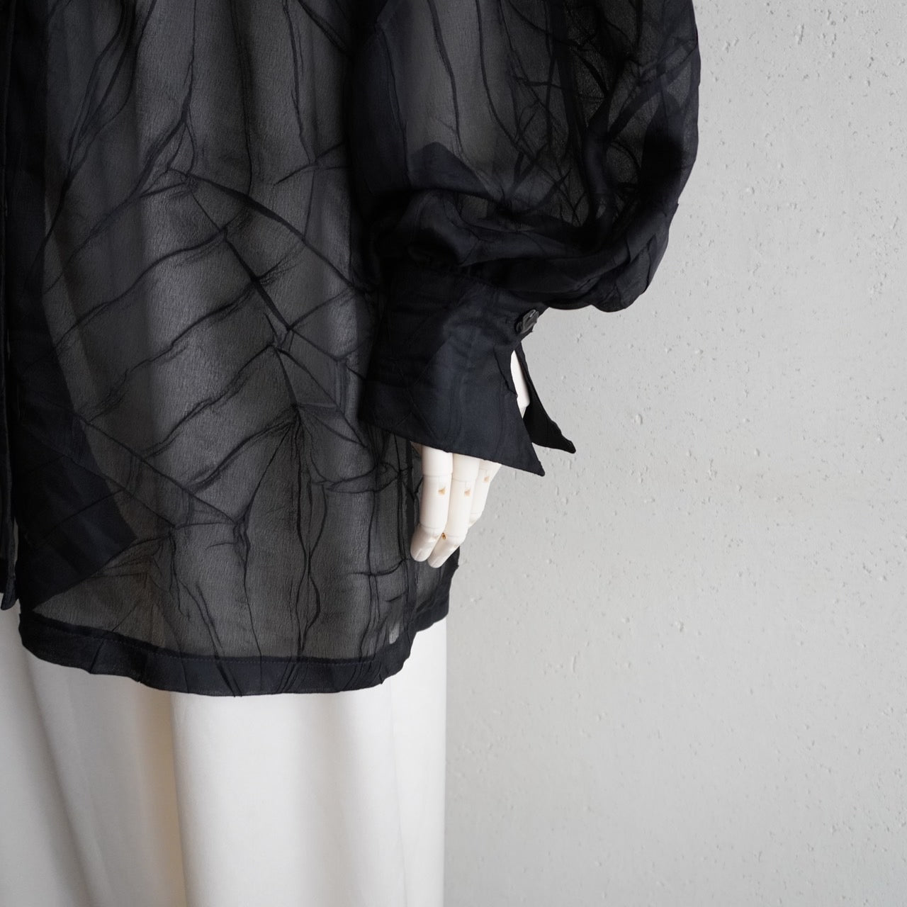 80s Black Sheer Design Shirt Dead Stock