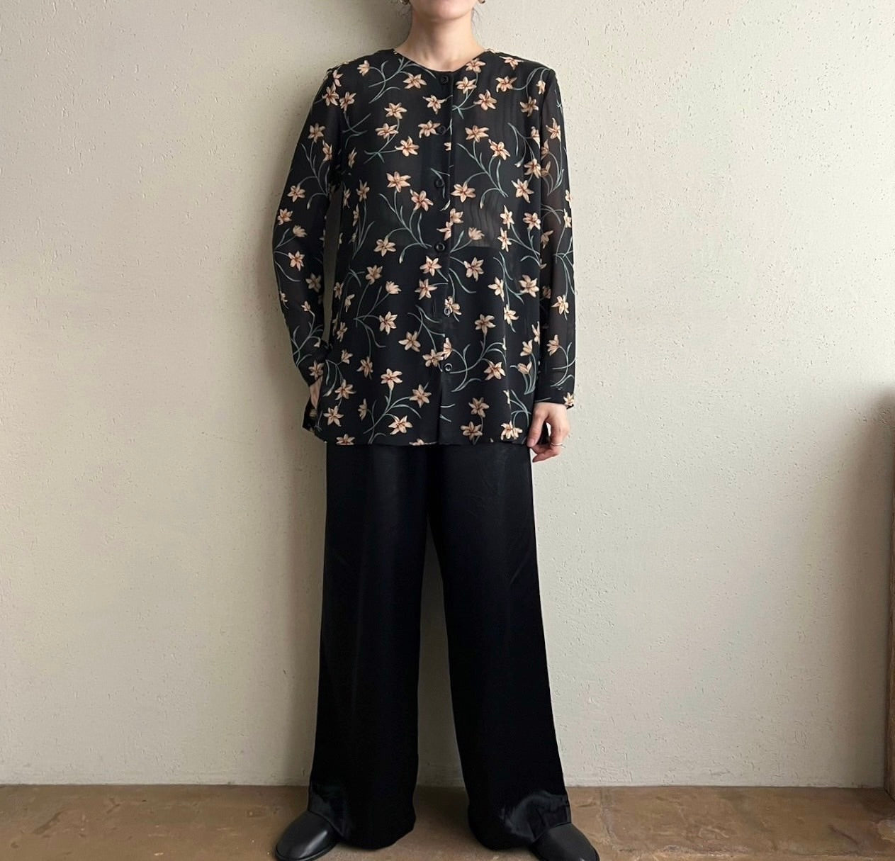 90s Sheer Printed Blouse Made in USA