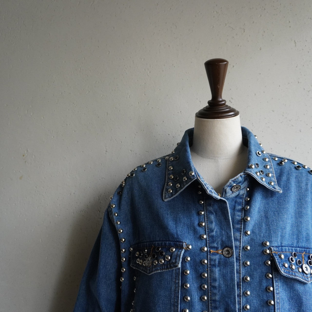 90s EURO Studs Design Denim Jacket,Shirt