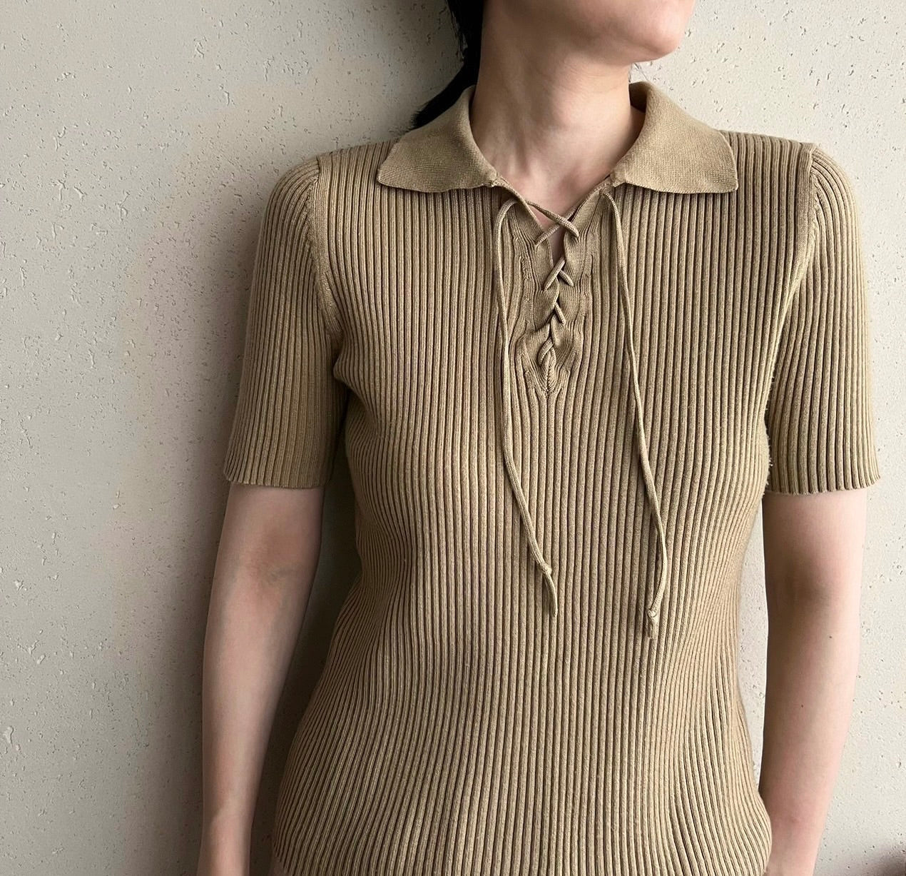 90s Ribbed Lace Up Top