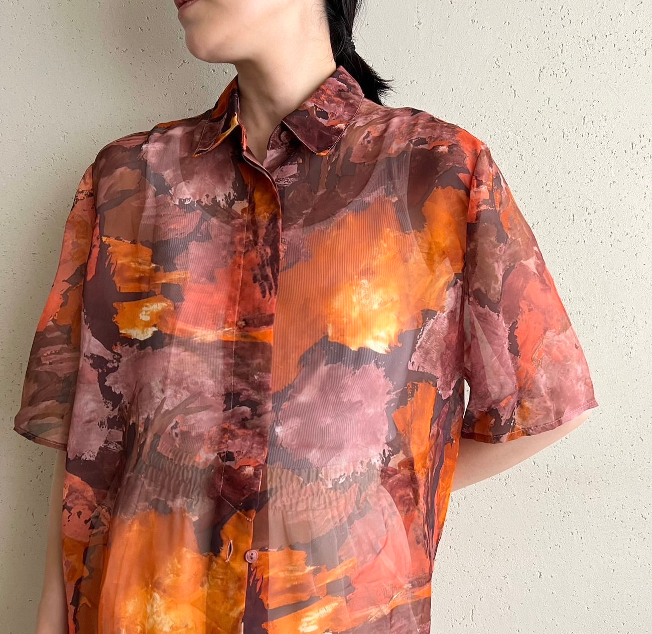 90s Printed Sheer Shirt