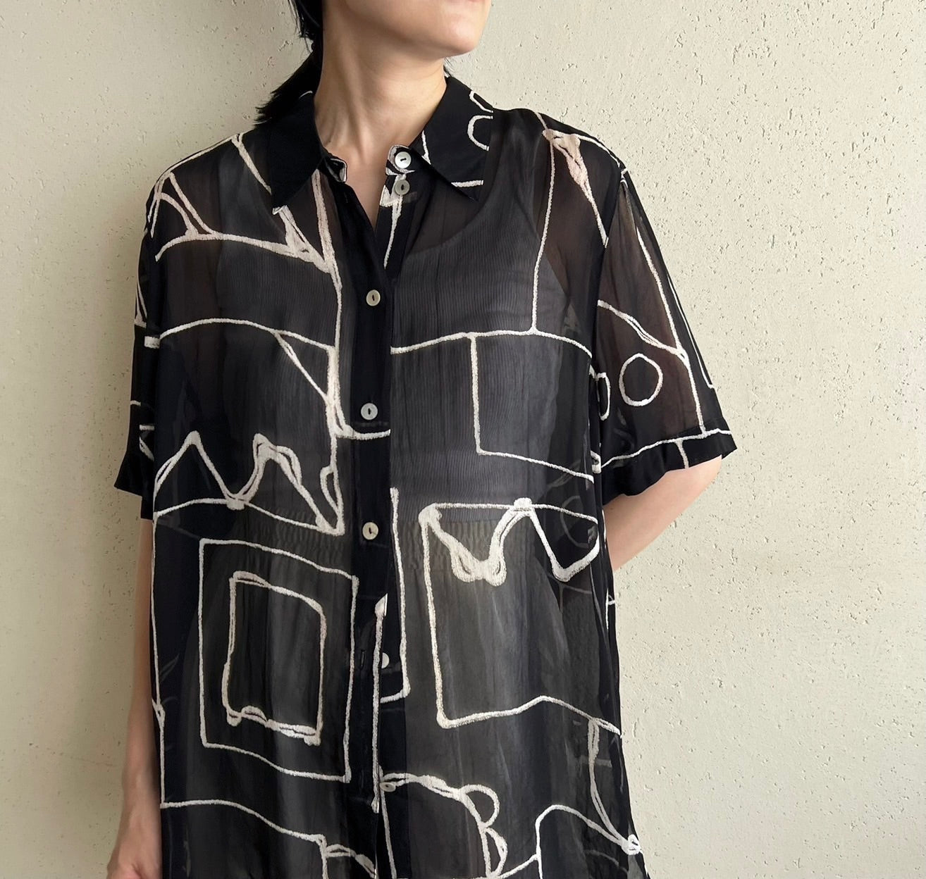 90s EURO Printed Sheer Shirt