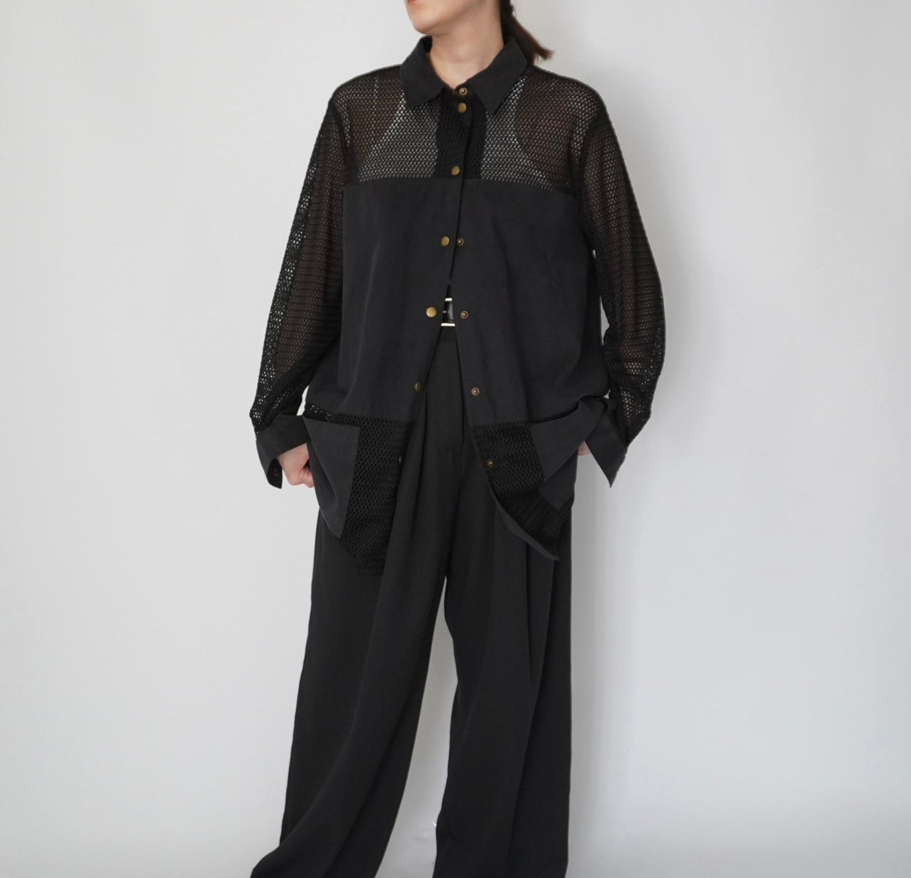 90s Black Mesh Design Shirt, Jacket