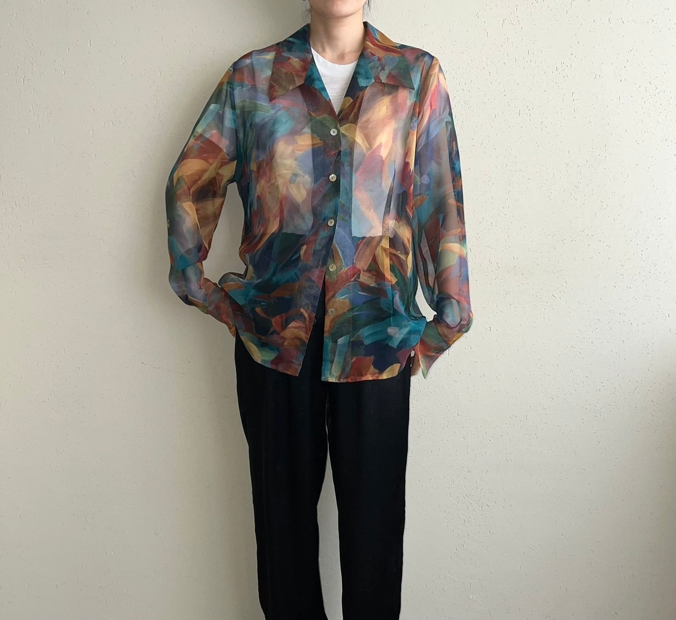 90s Printed Sheer Shirt Made in USA