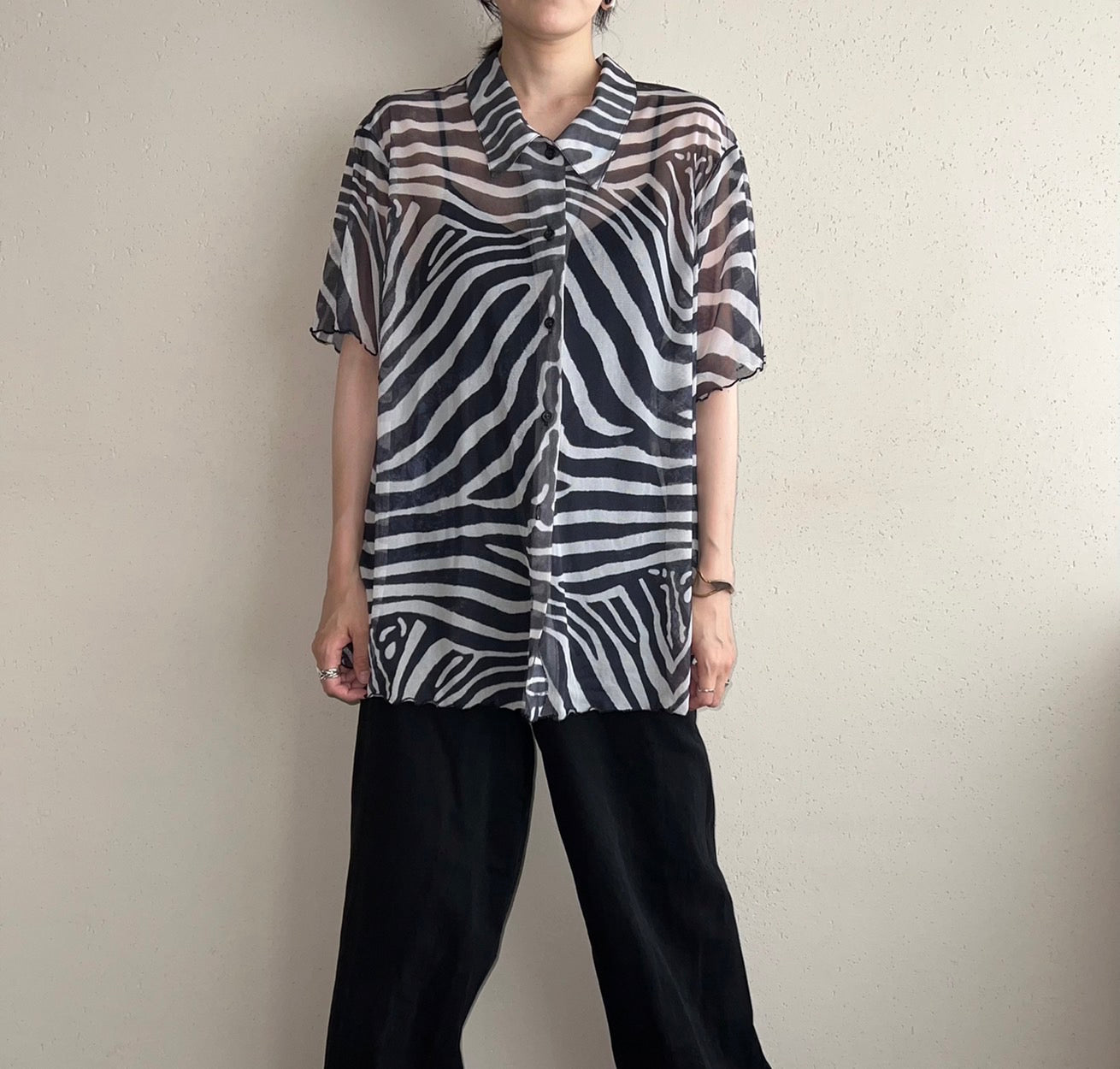 90s Sheer Pattern Printed Shirt