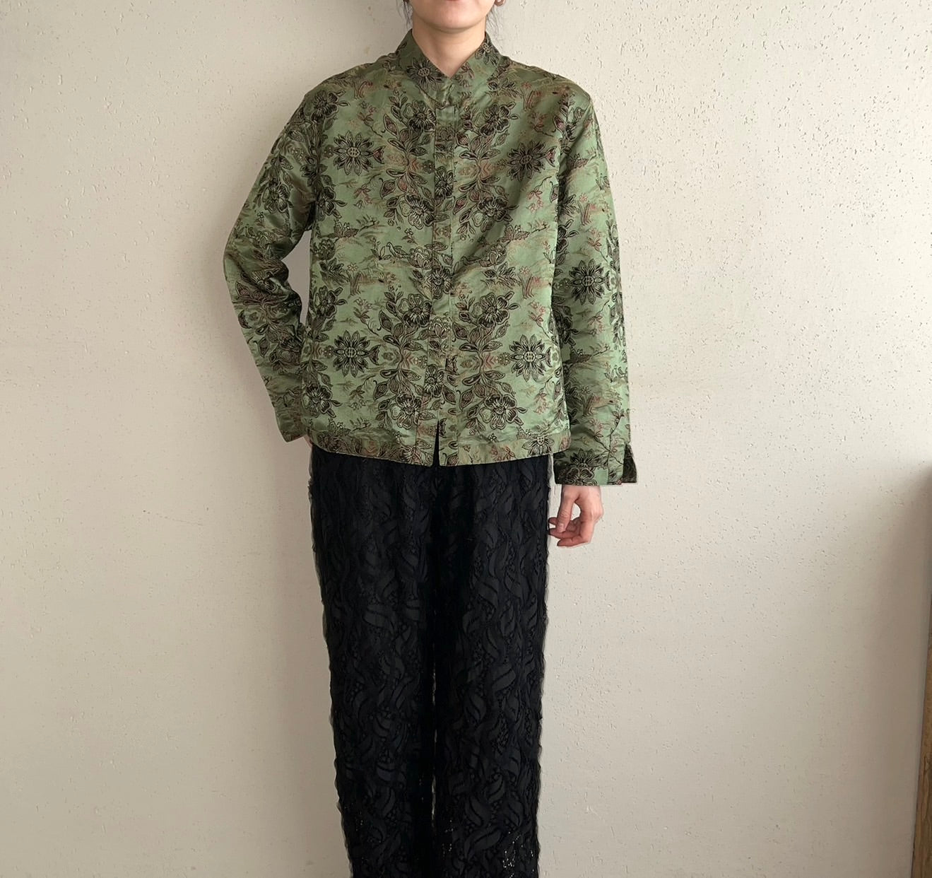 90s Silk Embroidery Shirt Jacket
