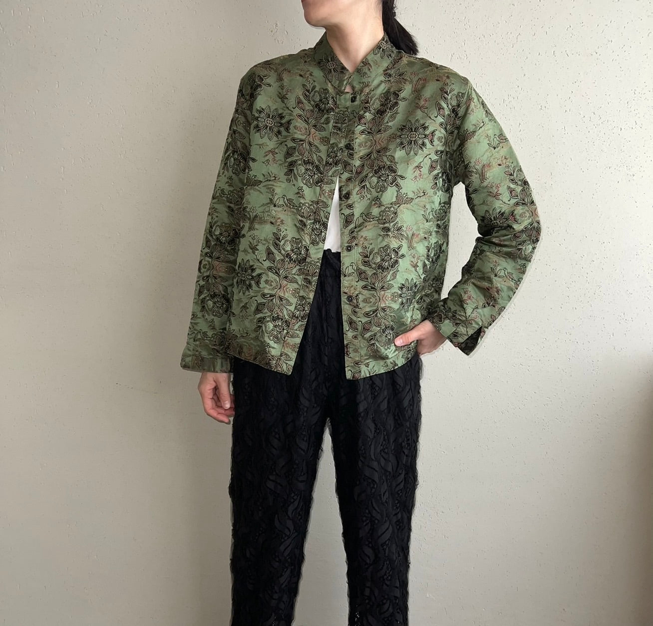 90s Silk Embroidery Shirt Jacket