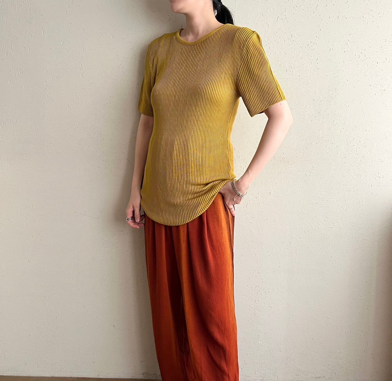 90s Ribbed Long Top Made in USA