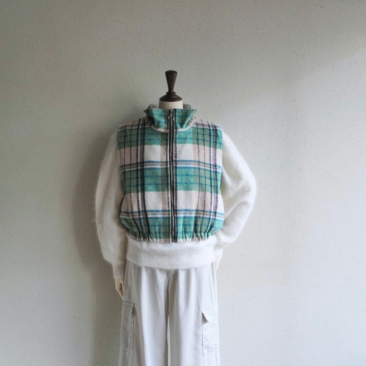Green Plaid Zip Vest