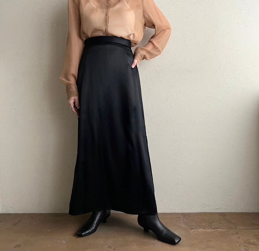 90s Black Satin Skirt Made in USA