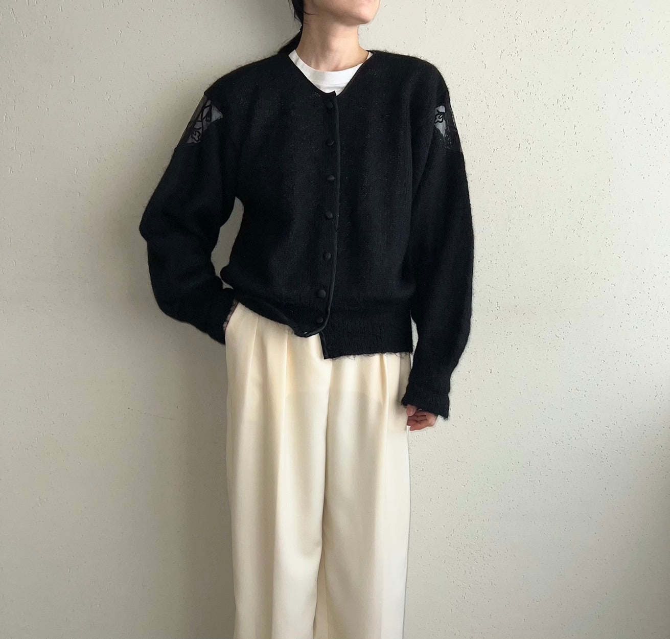 90s Lace Design Mohair Knit Cardigan Made in Italy