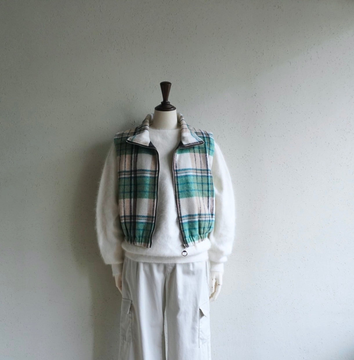 Green Plaid Zip Vest