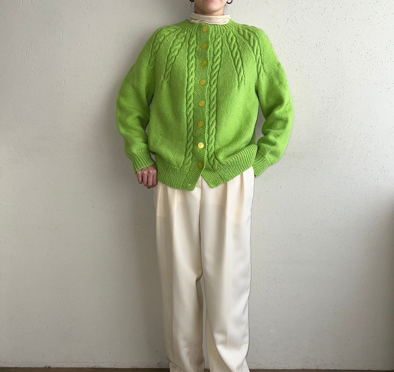 80s Light Green Knit Cardigan