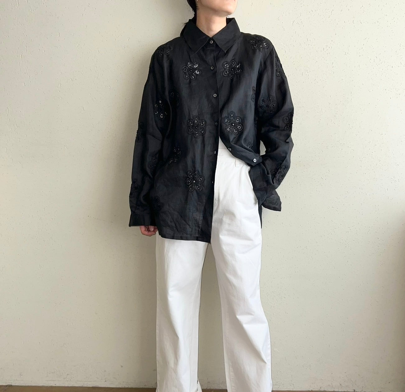 90s Black Cut Lace Shirt