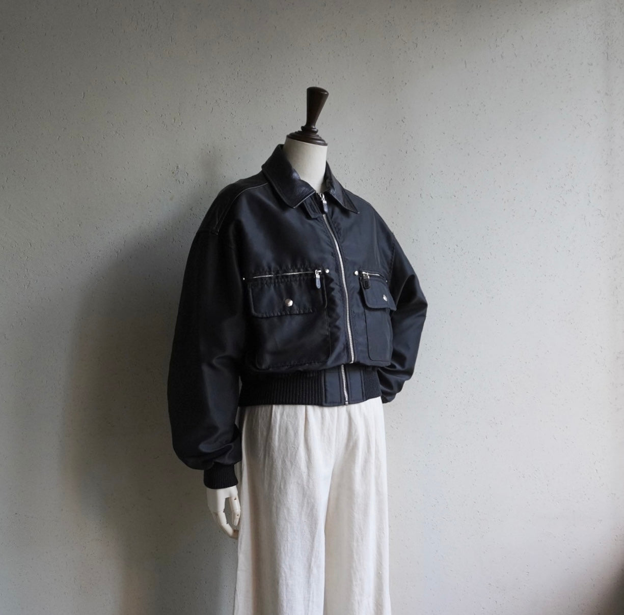 90s Nylon×Leather Jacket Made in USA