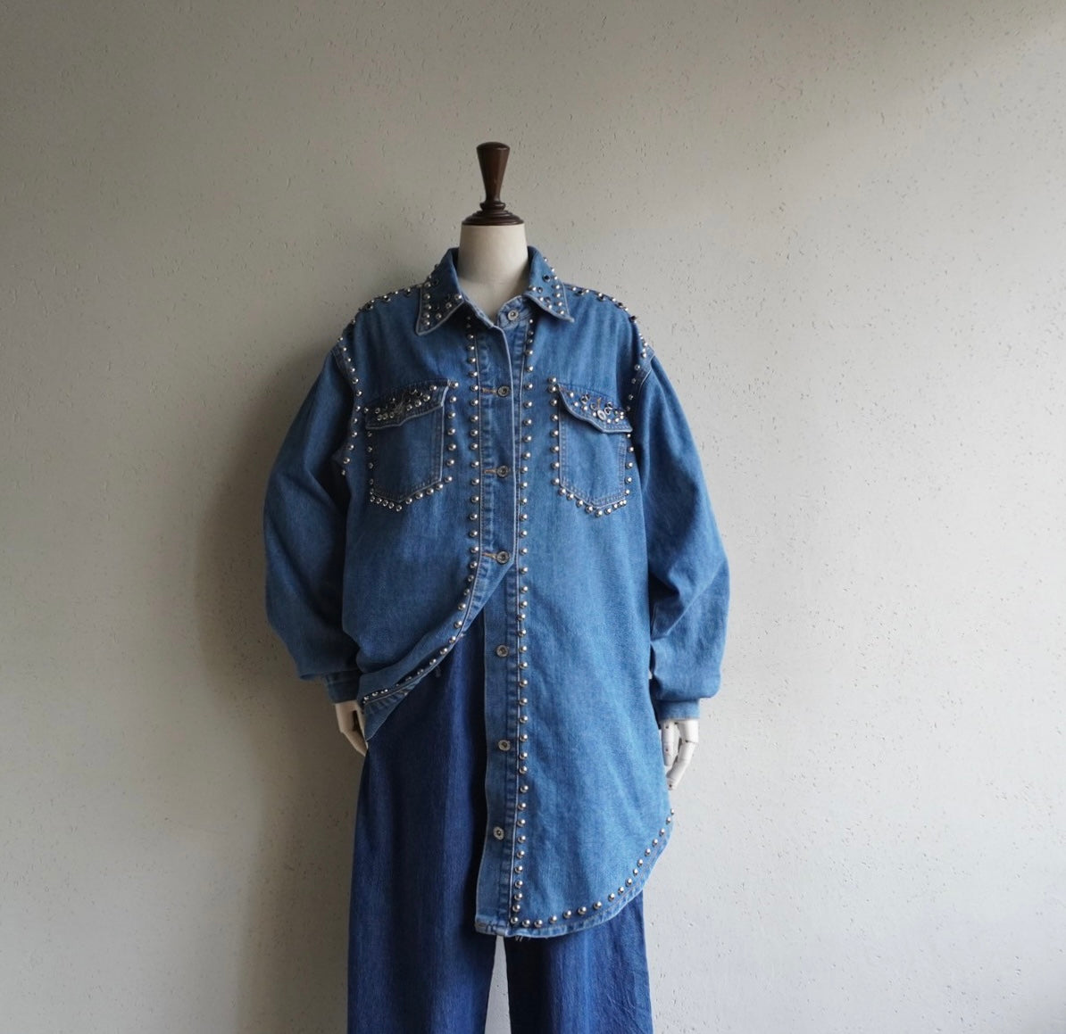 90s EURO Studs Design Denim Jacket,Shirt