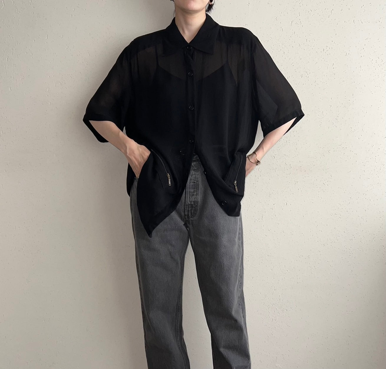 90s Black Oversized Sheer Shirt