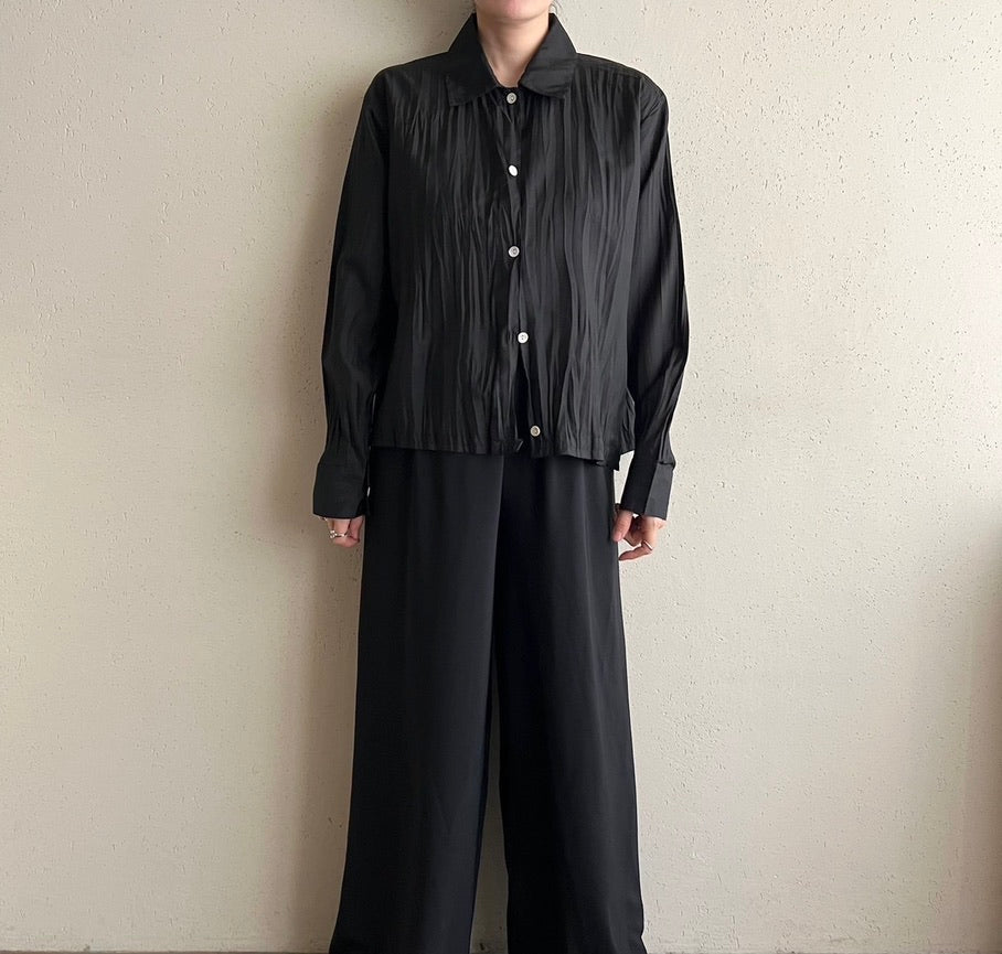 90s Black Pleat Shirt