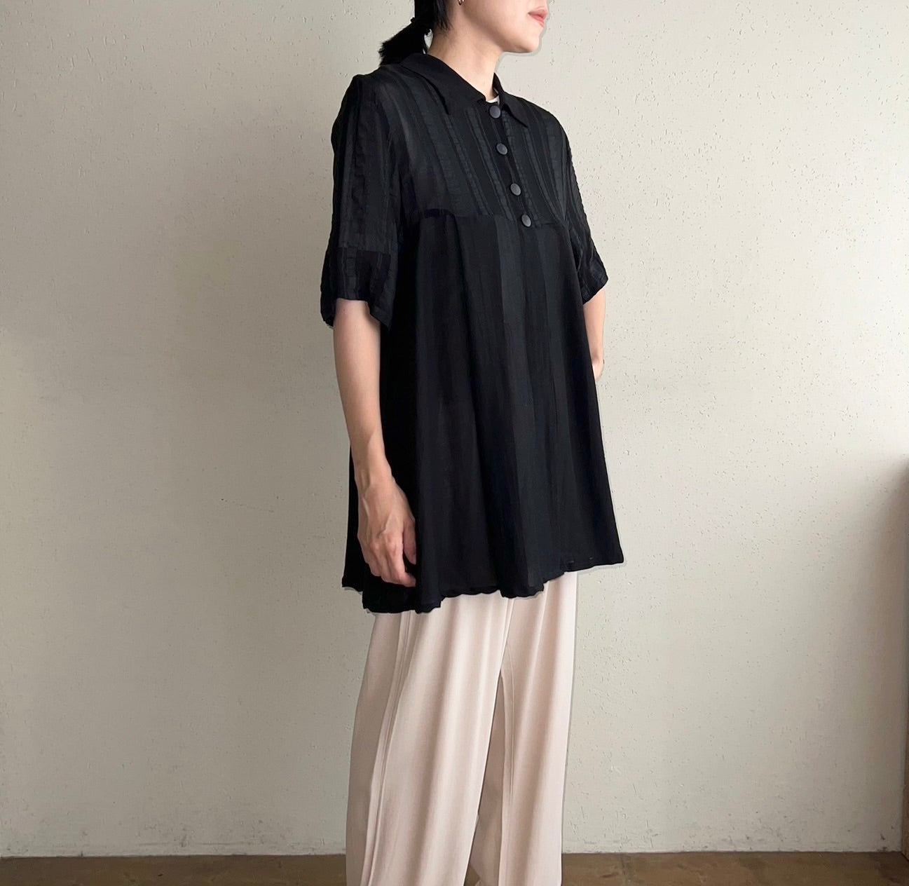 90s Black Sheer Shirt Made in Italy