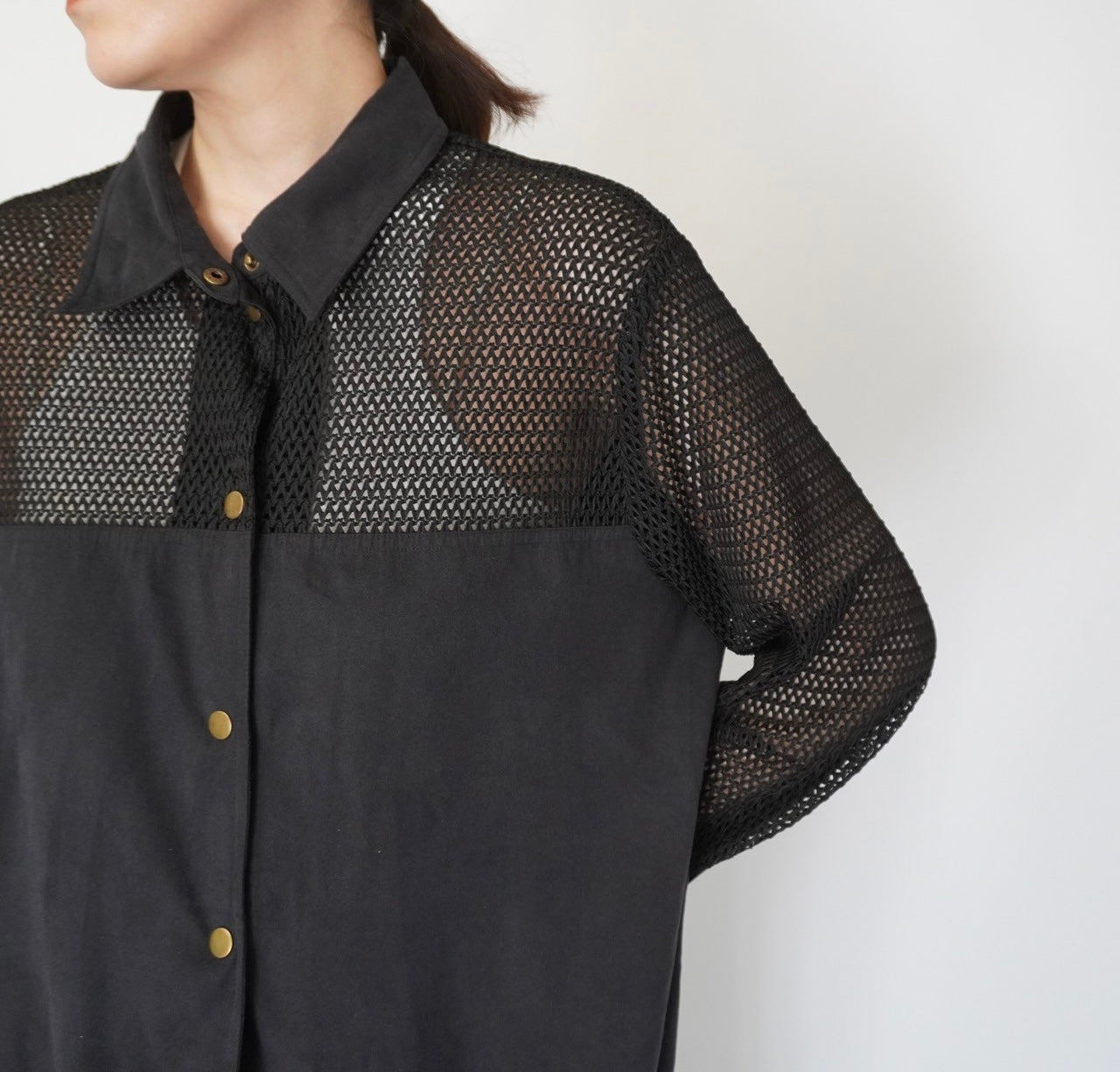 90s Black Mesh Design Shirt, Jacket