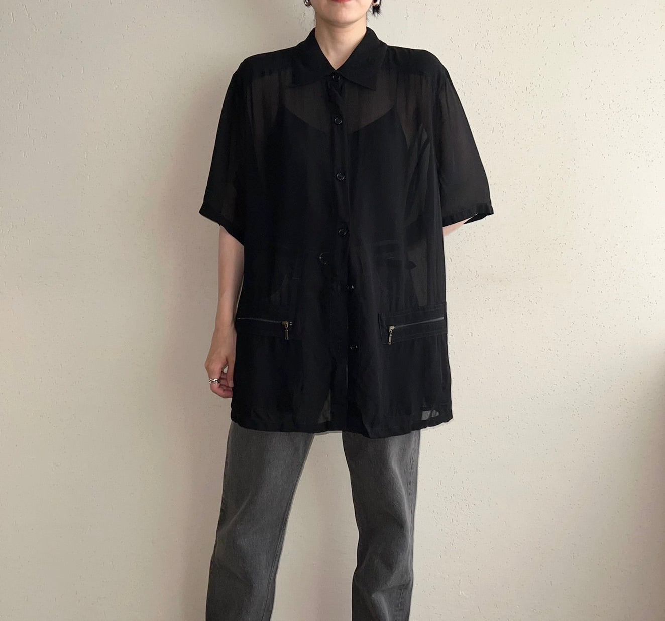 90s Black Oversized Sheer Shirt