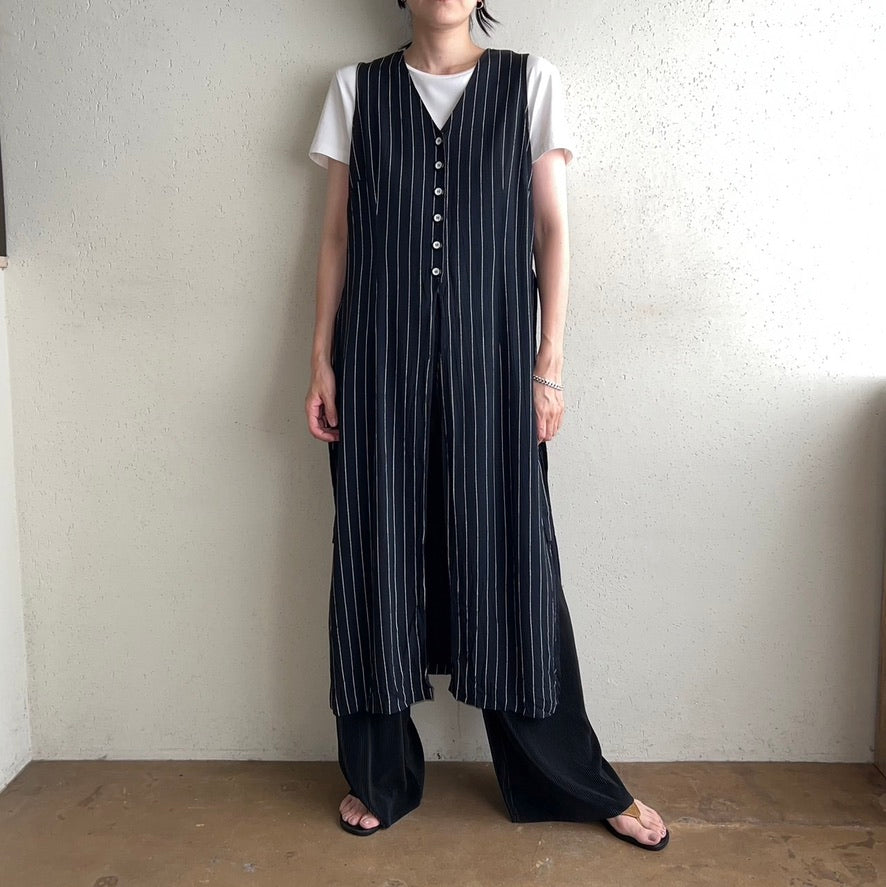 90s Striped Long Vest,Dress