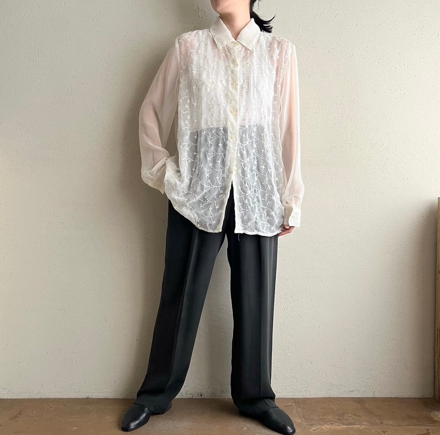 90s Sheer Embroidery Shirt Made in USA