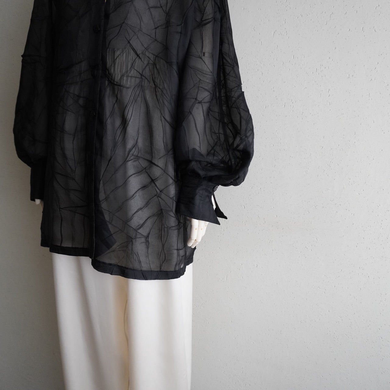 80s Black Sheer Design Shirt Dead Stock