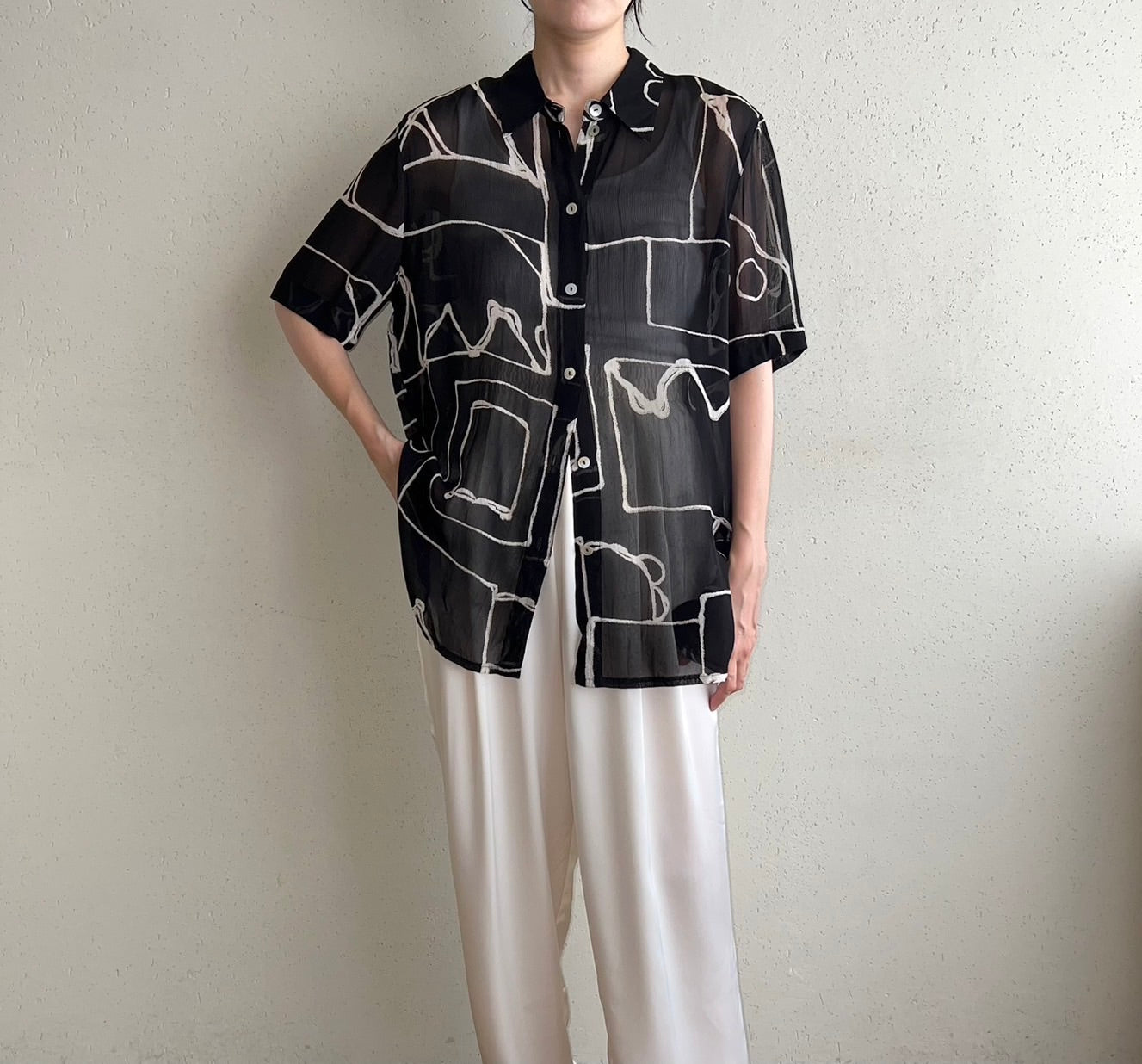 90s EURO Printed Sheer Shirt