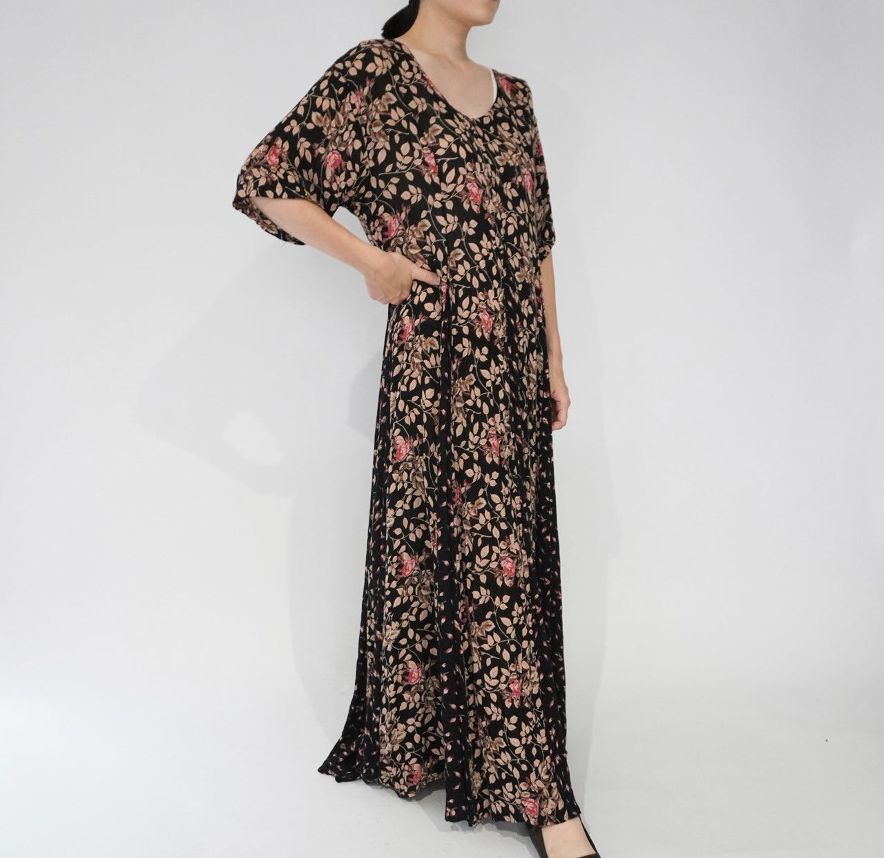 80s Floral Printed Rayon Dress