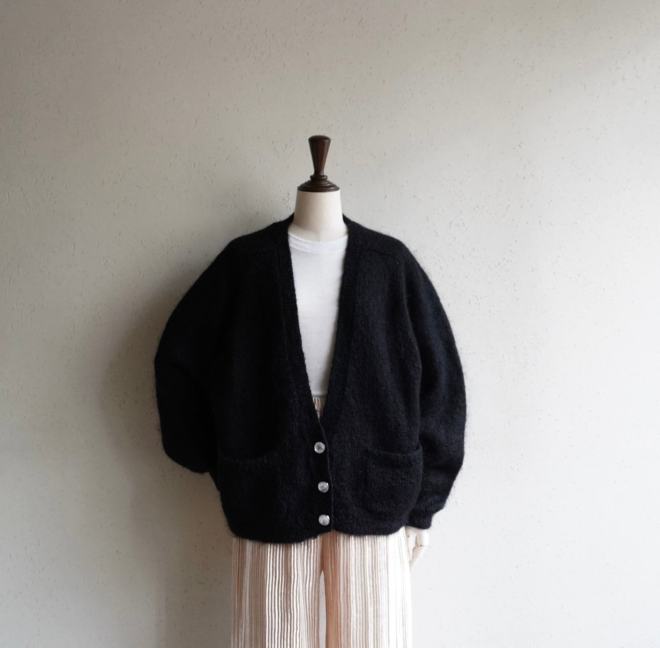 90s Black Mohair Knit Cardigan