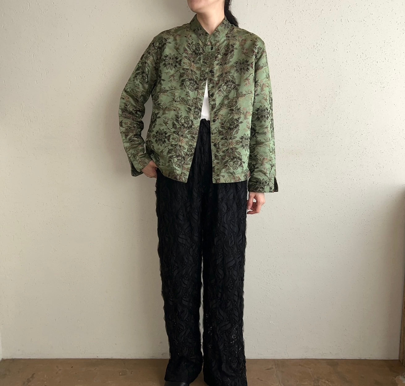 90s Silk Embroidery Shirt Jacket