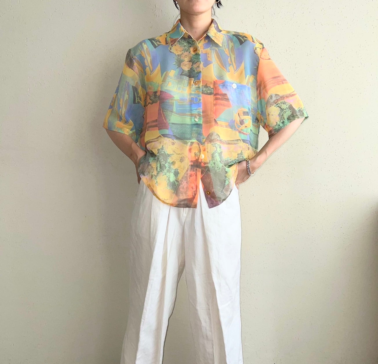 90s Sheer Pattern Printed Shirt