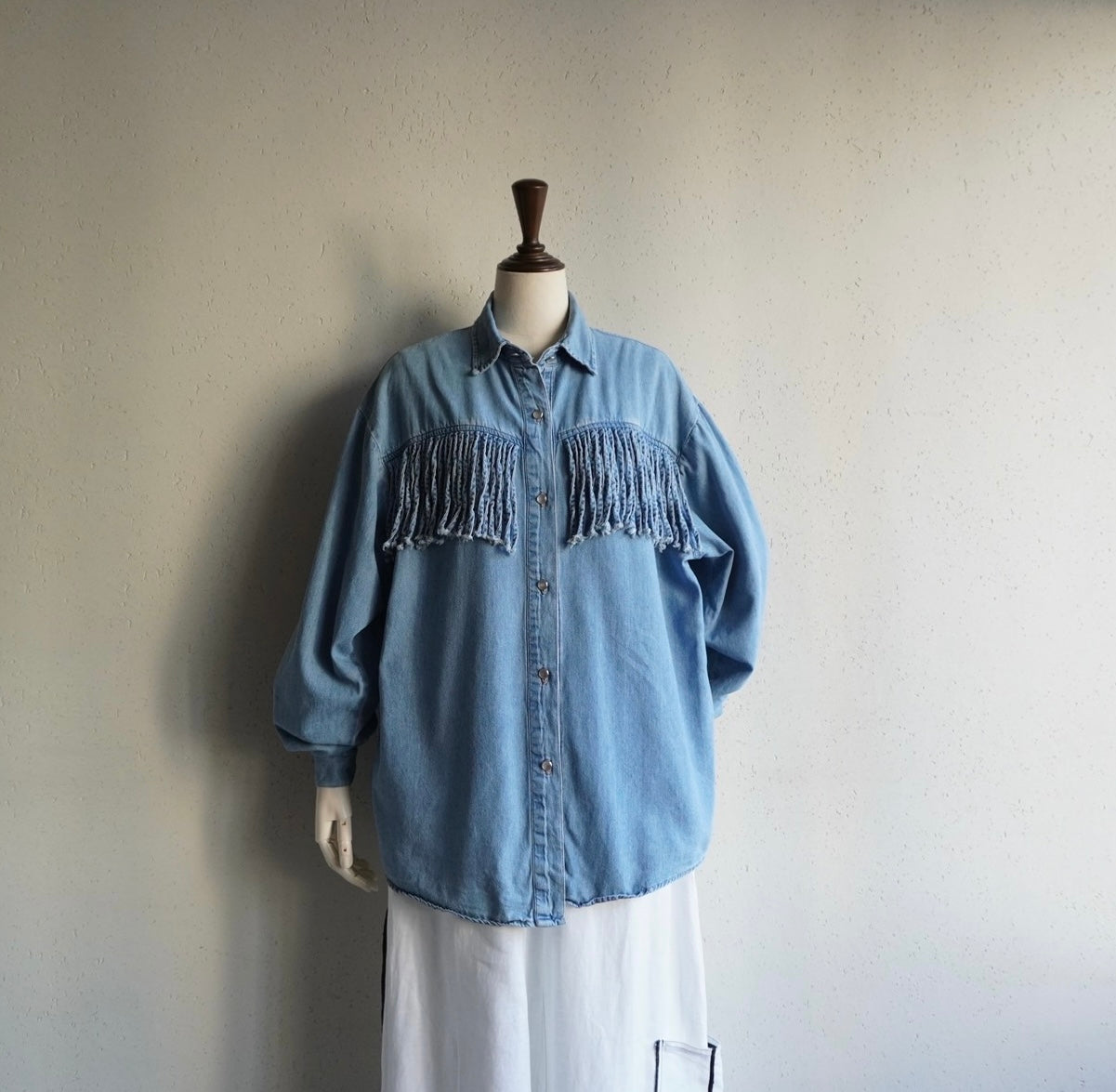 90s Fringe Design Denim Shirt Made in USA