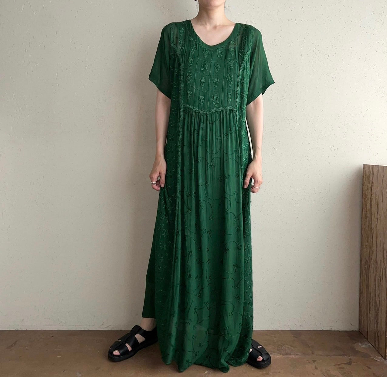 90s Sheer Embroidery Maxi Dress