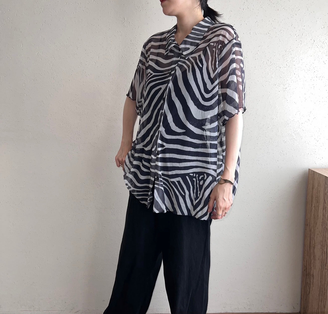90s Sheer Pattern Printed Shirt