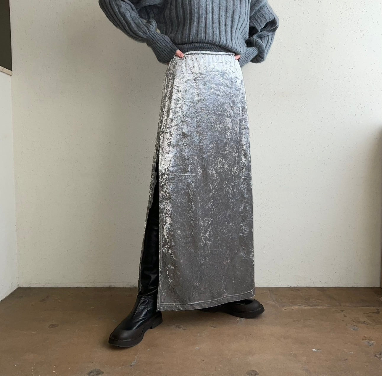 90s Velour Slit Skirt Made in USA