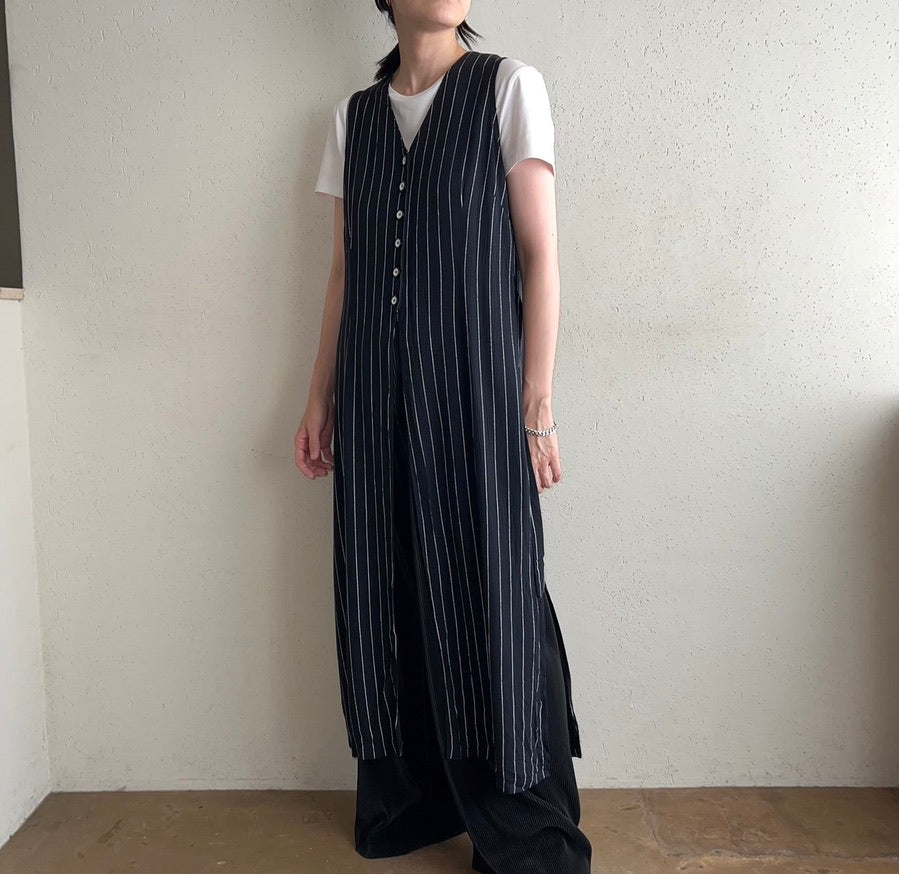 90s Striped Long Vest,Dress