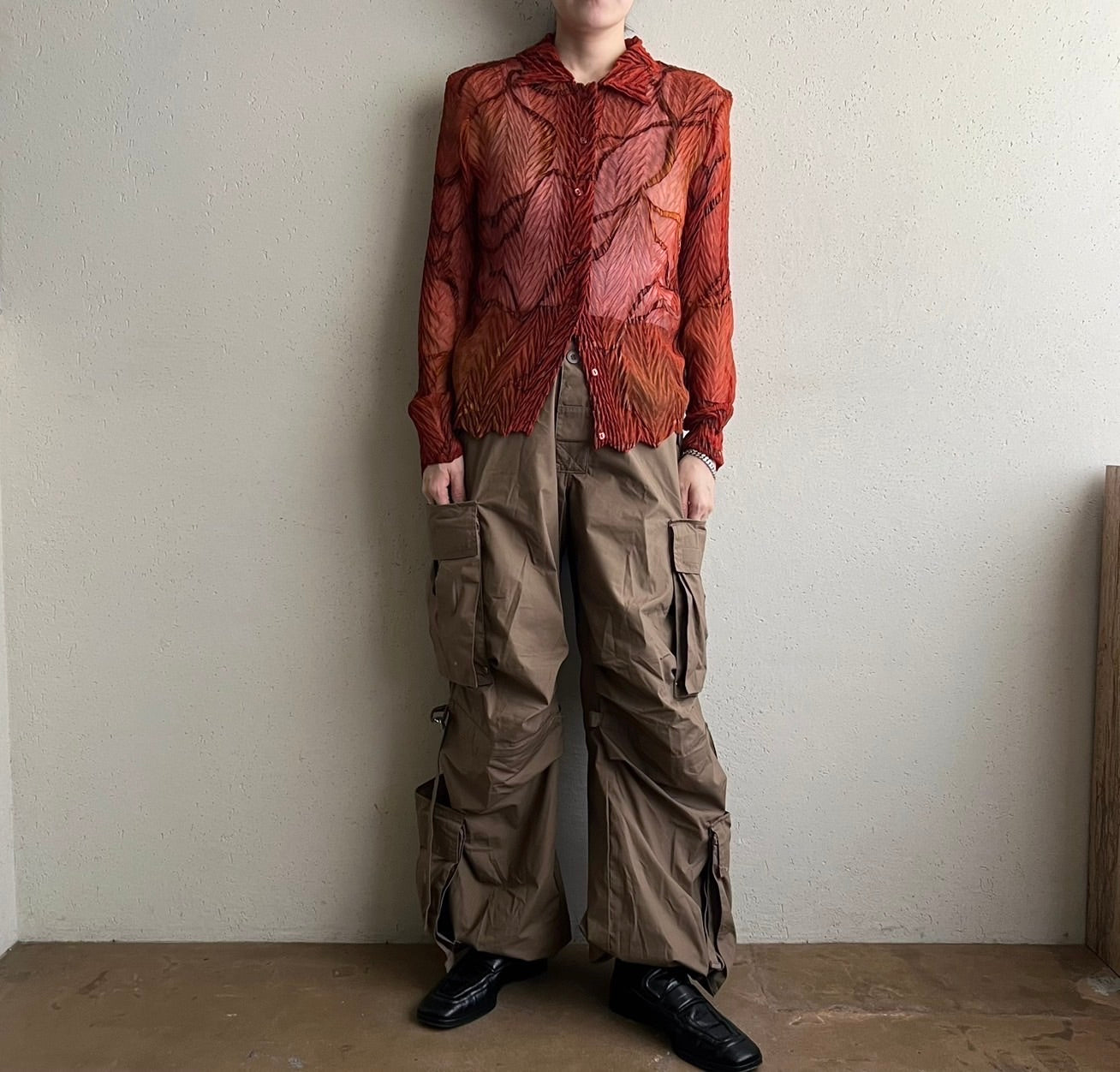 90s Sheer Pleated Design Shirt