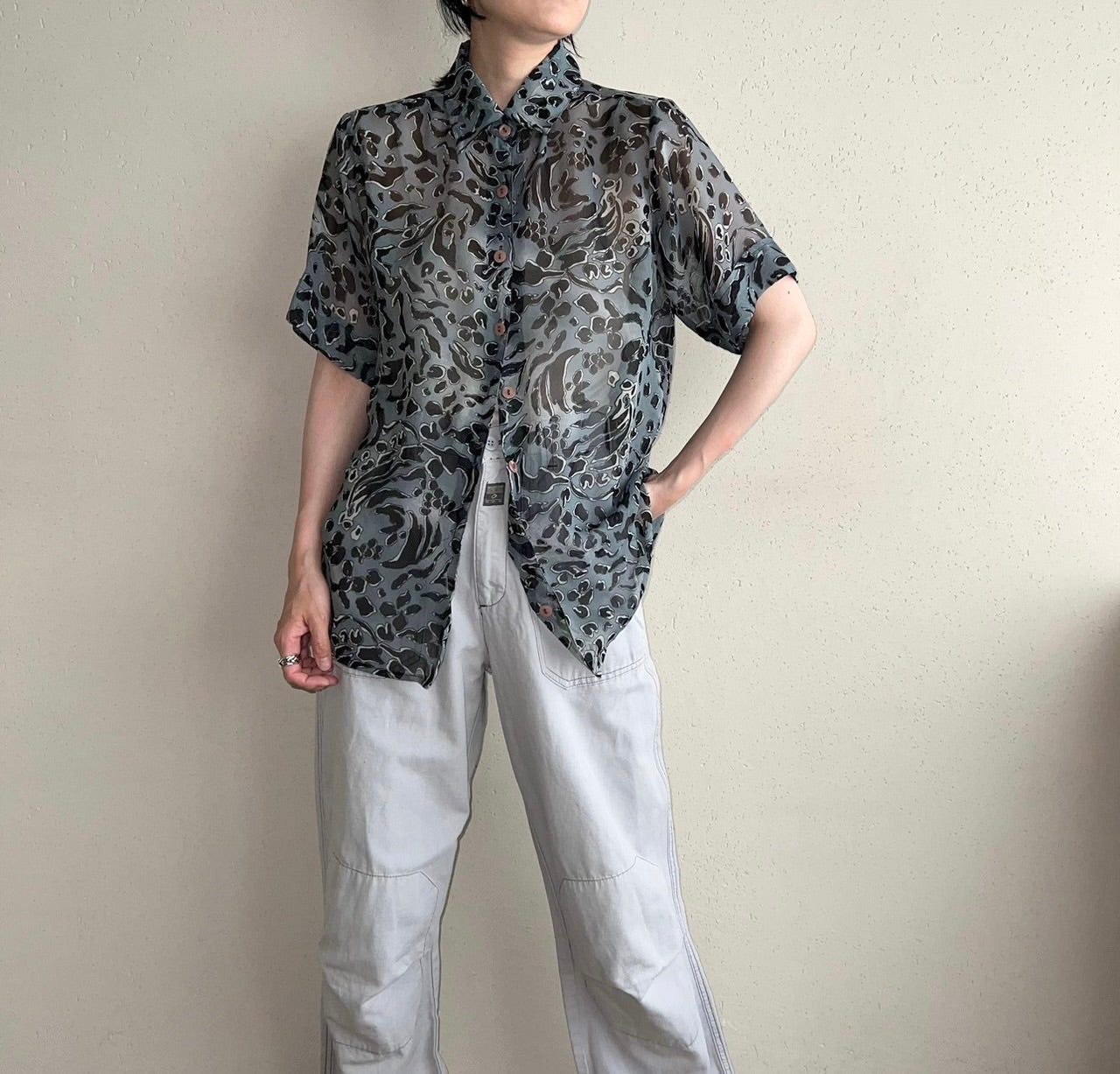 90s Sheer Pattern Printed Shirt