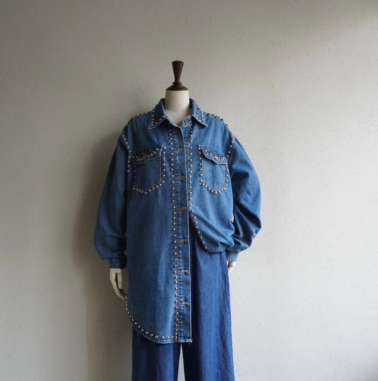90s EURO Studs Design Denim Jacket,Shirt